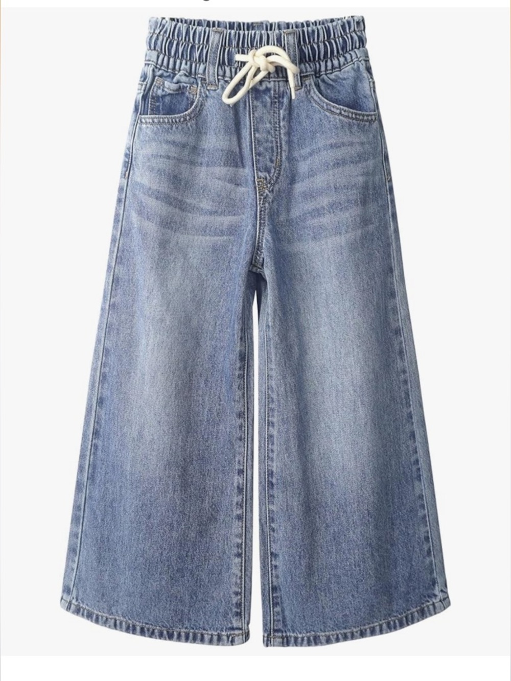 Girls Light Blue Elastic Waist Leg Denim Jeans